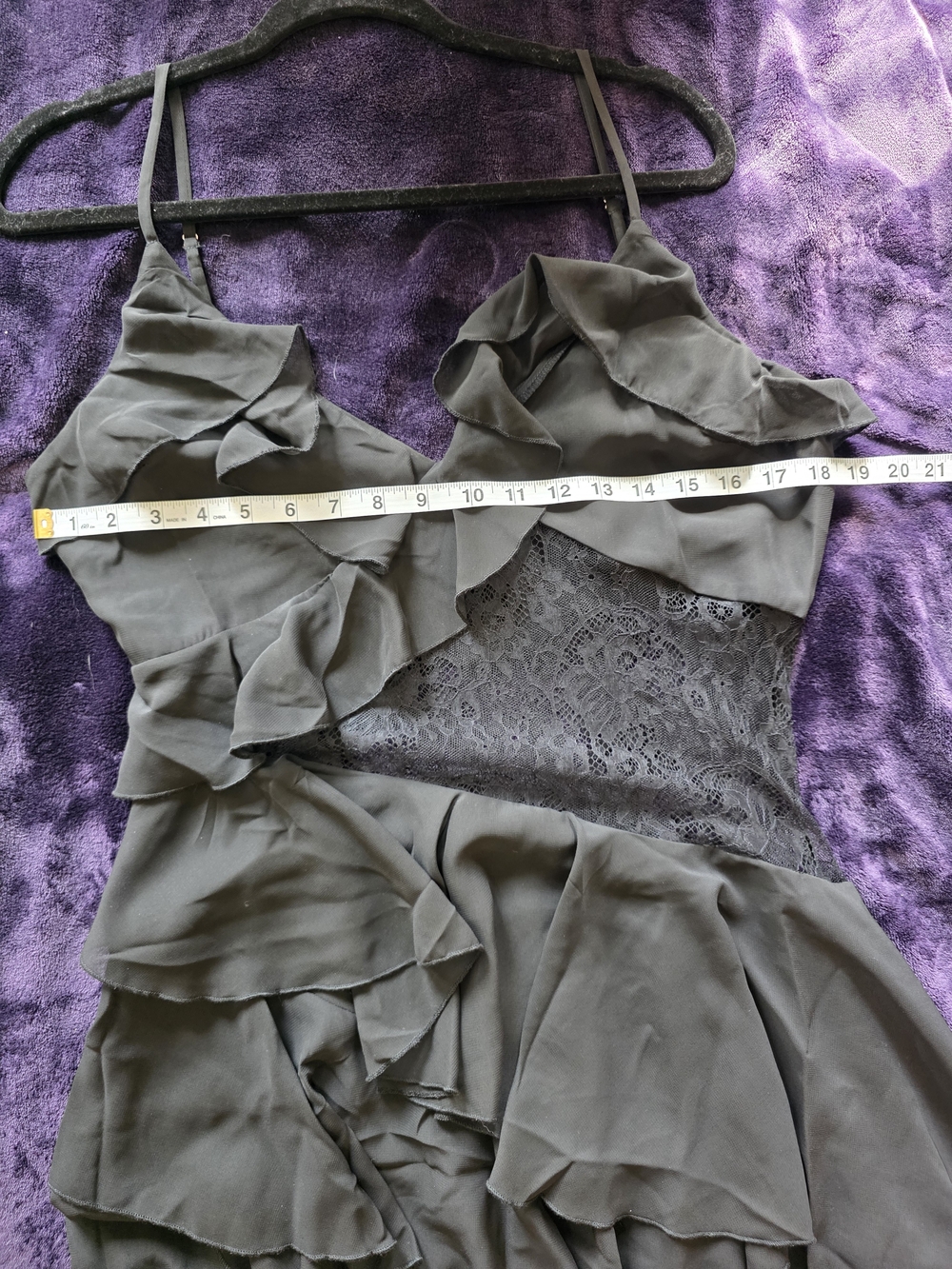 12th Tribe Olive Green Ruffled Strapless Dress with Lace Panel